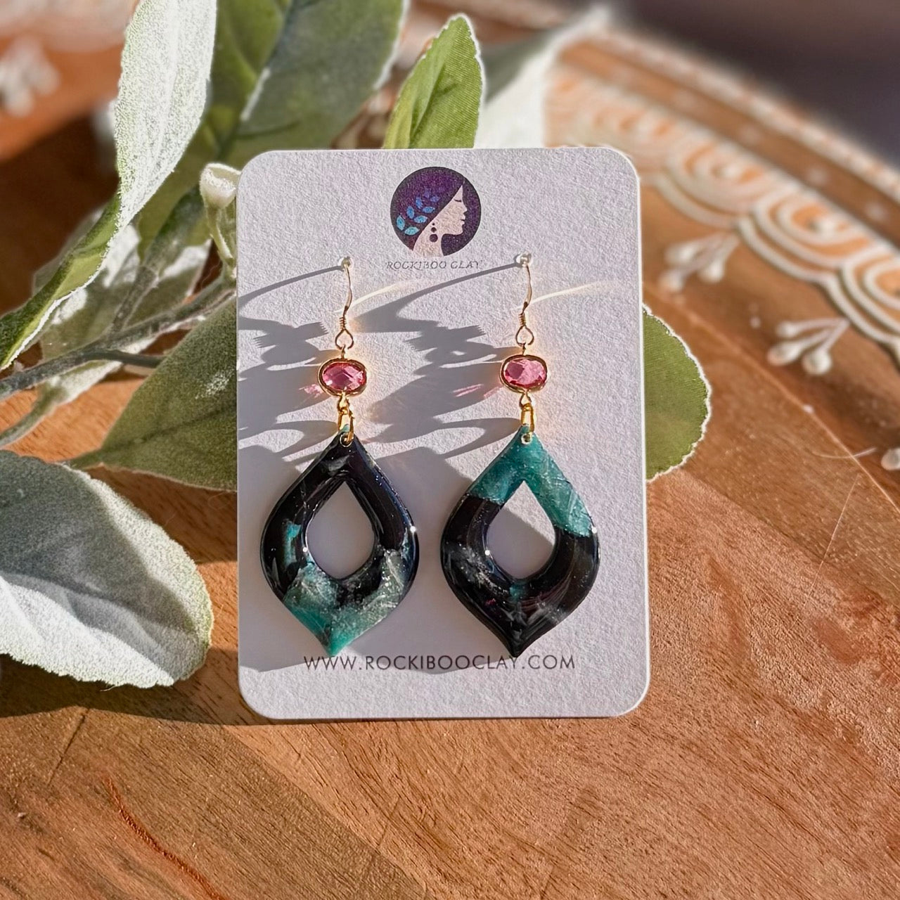 Local handmade hypoallergenic polymer clay earrings in a stylish teardrop design with gold-filled accents.